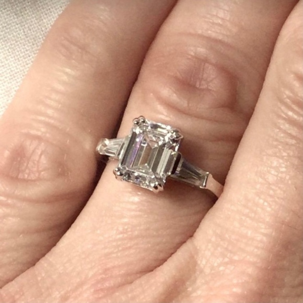 Sterling Silver Emerald Cut Engagement Ring Size 8 - Picture 8 of 9